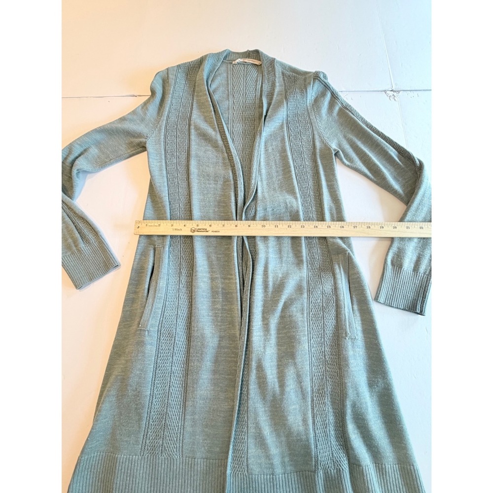 Soft Surroundings Blue Pointelle Open Front Longline Cardigan Sweater Pockets XS - Picture 4 of 7